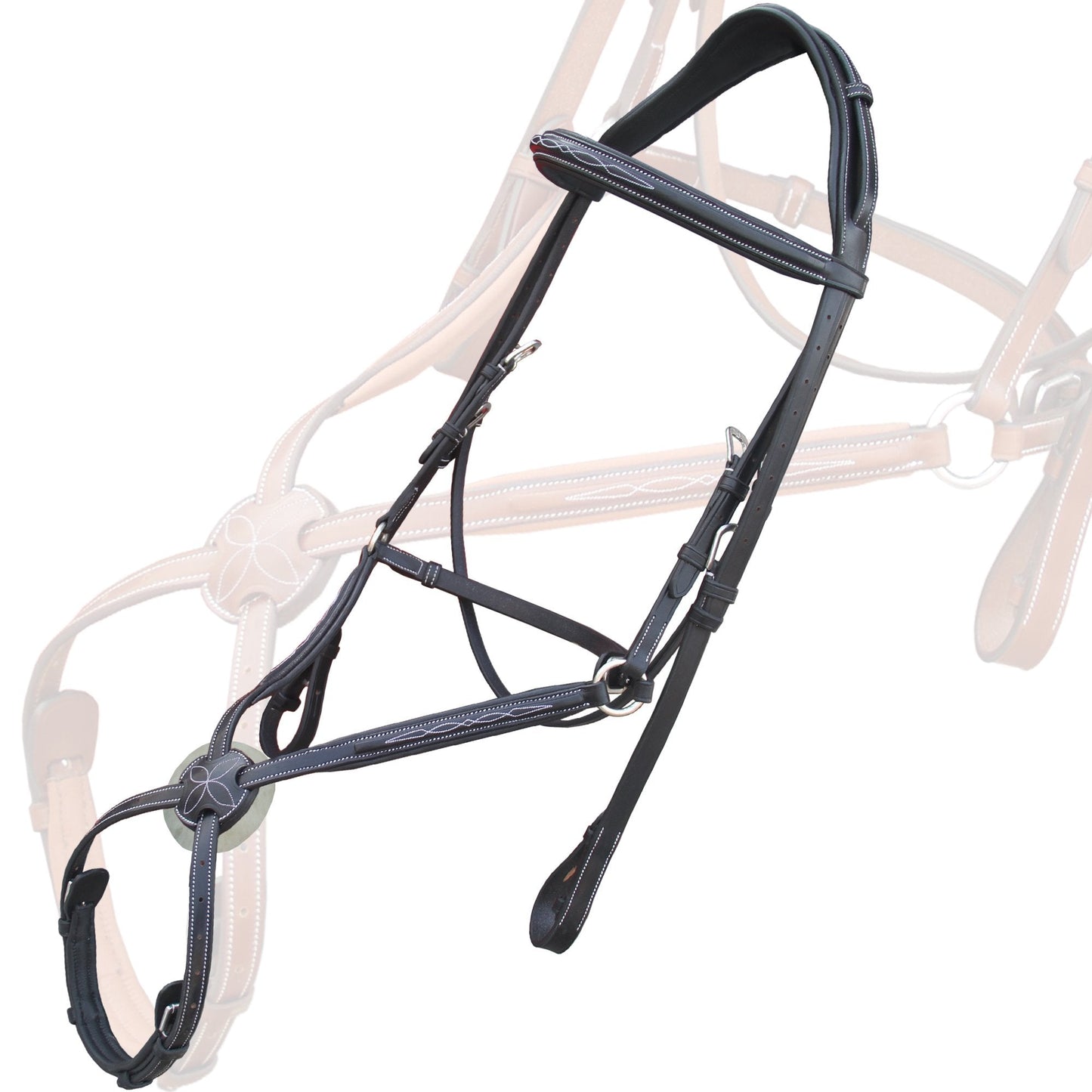 Exion Comfort Lined Anatomic Shape Mono Crown Piece Designer Fancy Stitched Perfect Square Raised Double Buckle Adjustable Figure 8 Noseband Jumping Bridle with Rubber Reins | Royal English Bridle