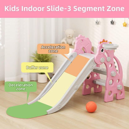 67i 3 in 1 Toddler Slide - 46.8 Inch Long Slide, 10-Min Easy Assembly, Foldable Anti-Tip Stable, Small Indoor Mini Slide for Toddlers 1-3, Baby Inside Slide Resbaladilla Indoor Outdoor Gift (Pink)