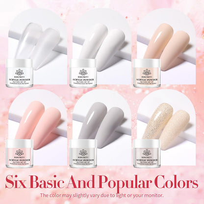 BORN PRETTY Acrylic Nail Kit - Acrylic Powder (Clear, White, Pink) & Liquid Set with Nail Forms, Brush Pen, File & Glass Container - Beginner Friendly