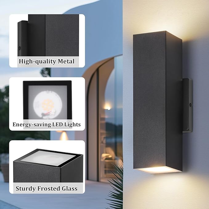 BesLowe 4-Pack Outdoor Wall Lights, LED Up and Down Lights Outdoor, Modern Wall Sconces Porch Light, Black Exterior Lighting Fixtures Wall Mount, Outside Lights for House Front Door Garage, 3000K