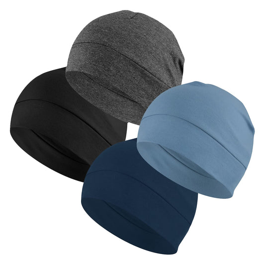 100% Cotton Skull Caps Beanie Sleeping Hats for Men Women 4-Pack Multi