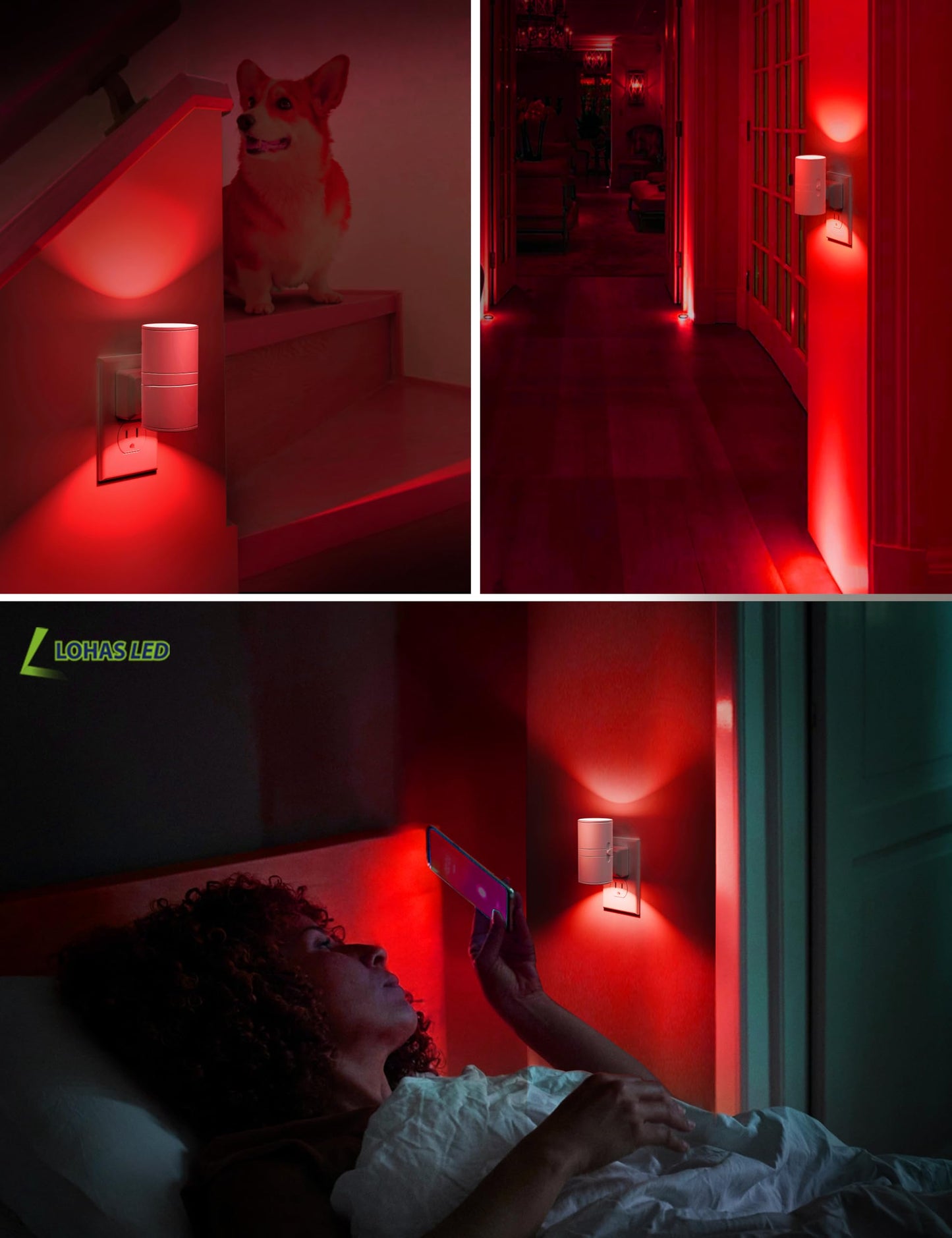 L LOHAS LED Night Light, Red Night Lights Plug into Wall, LED Nightlights, Light Sensor, Steep Aid Red, Dimmable Nightlight for Christmas, Holiday Decor, Party, Hallway, Bedroom, 2 Pack