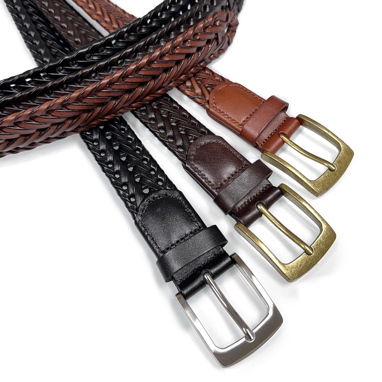 Belts.com Braided Belt Genuine Leather Woven Casual Dress Belt 1-3/8"(35mm) Wide (Tan, -36)