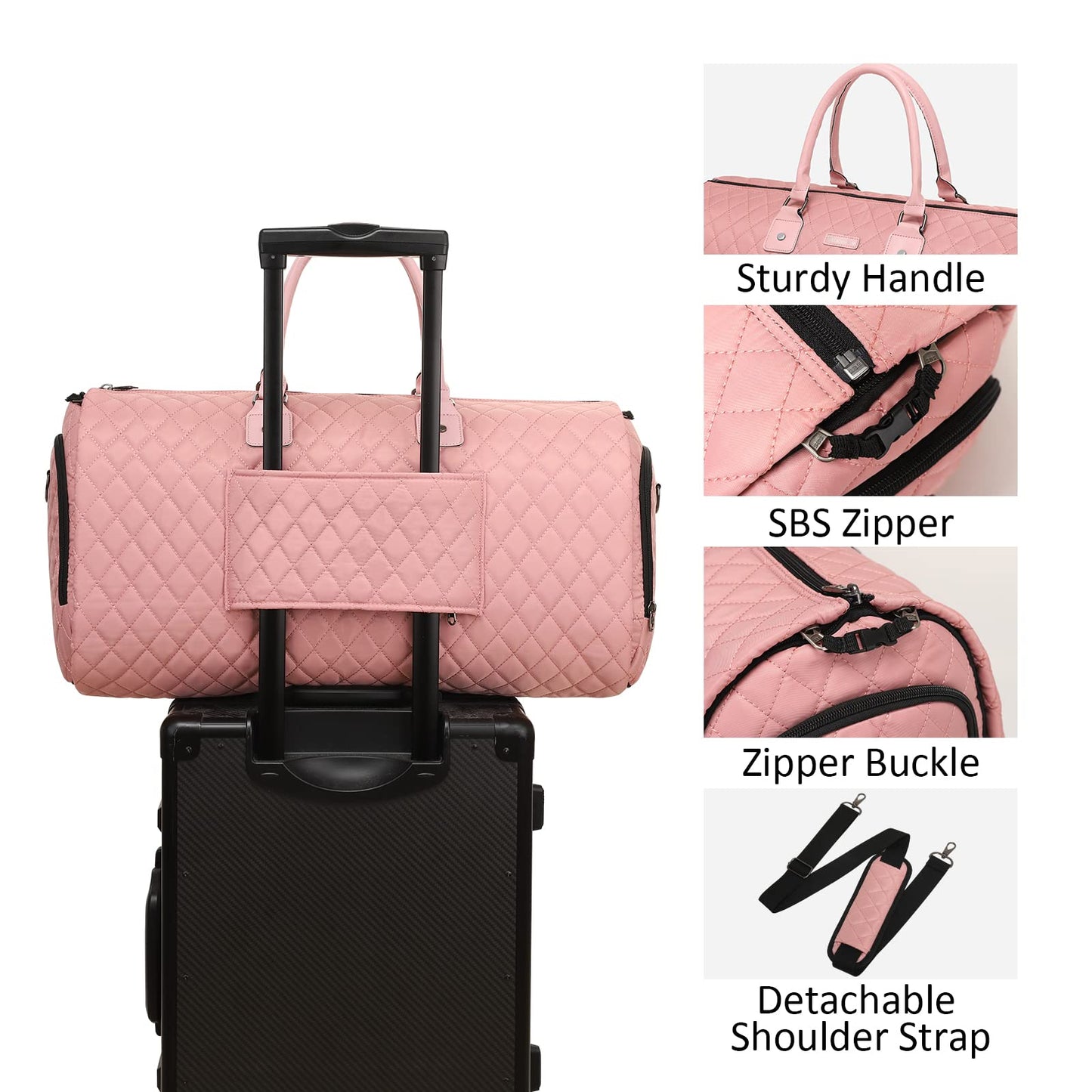 Womens Convertible Garment Bags for Travel, Modoker Waterproof Carry On Garment Bag Garment Duffel Bag - 2 in 1 Hanging Suitcase Suit Travel Luggage Bag, Pink