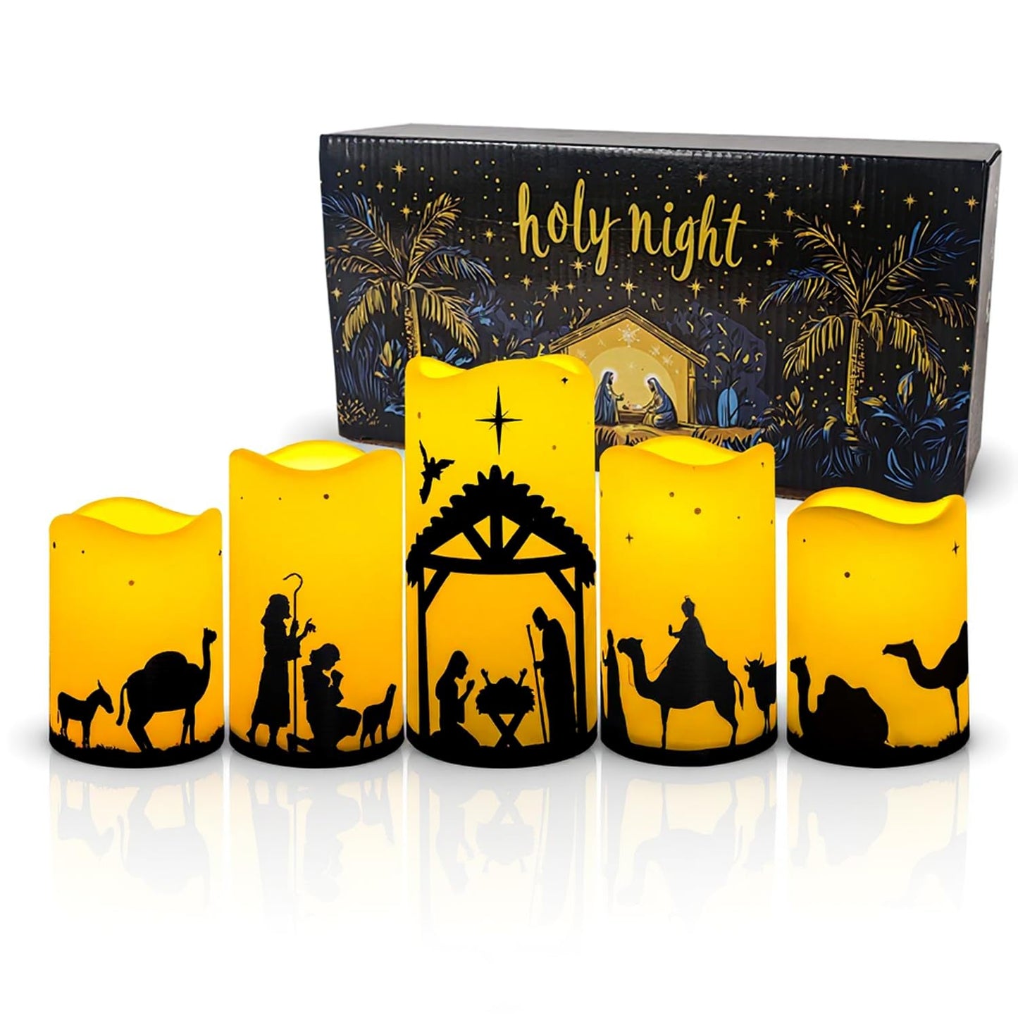ONEIHOMM 5 Pcs Christmas Nativity Scene Candles with 6H Timer