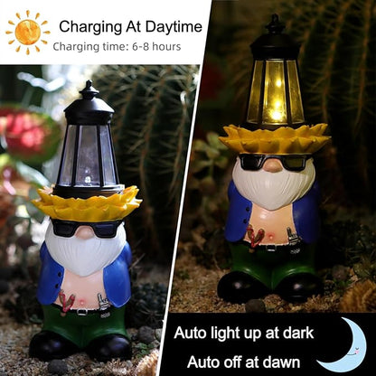 Garden Gnome Statue with Solar Lantern Lights Guardian Sculptures Outdoor Decorations Patio Lawn Yard Garden Decor Large Figurine Gifts for Women Mom