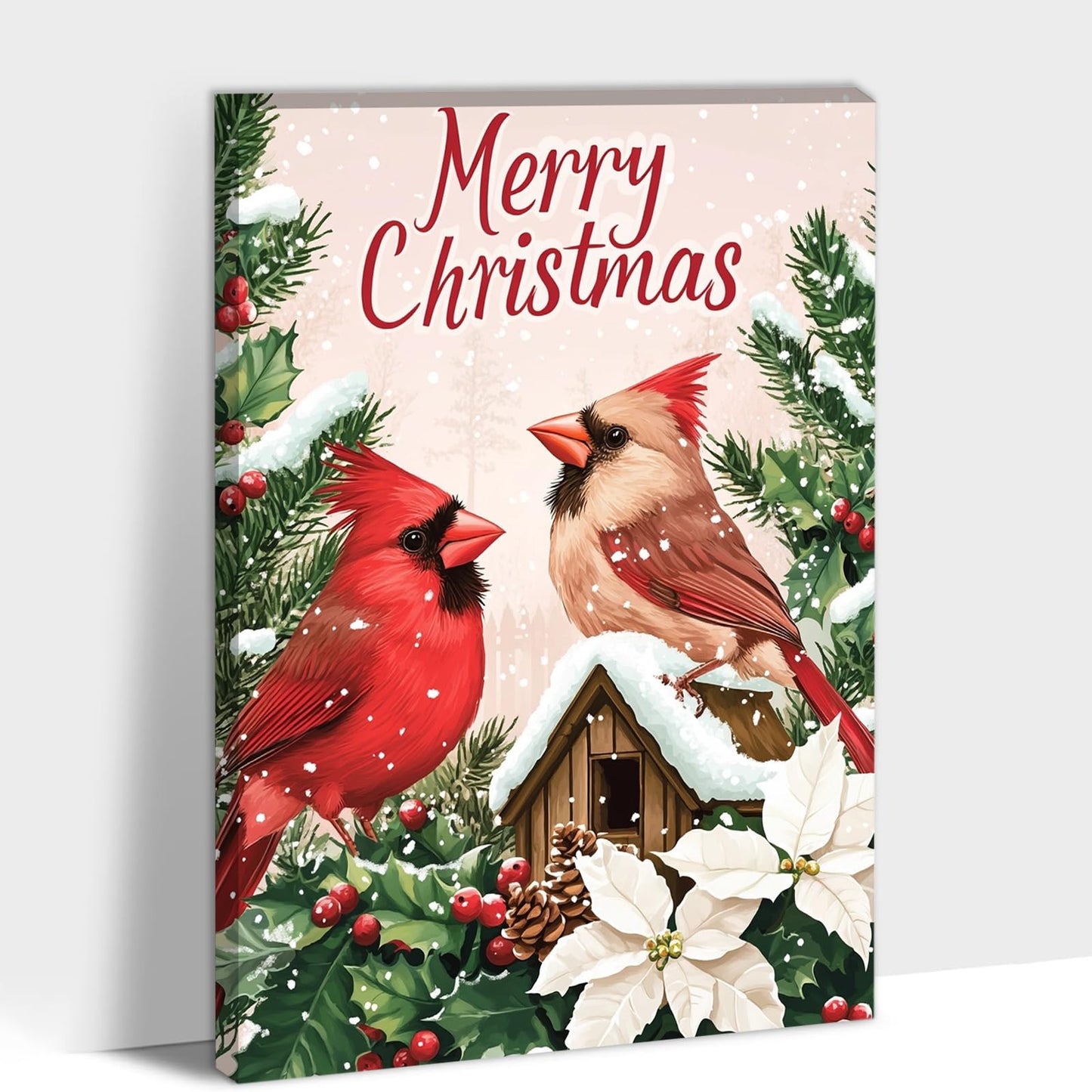 GUTTATY Christmas Canvas Wall Decor, Robin Christmas Decoration Wall Art, Merry Christmas Sign Xmas Artworks, Christmas Theme Wall Pictures Framed for Living Room, Bedroom 18x24 Inch