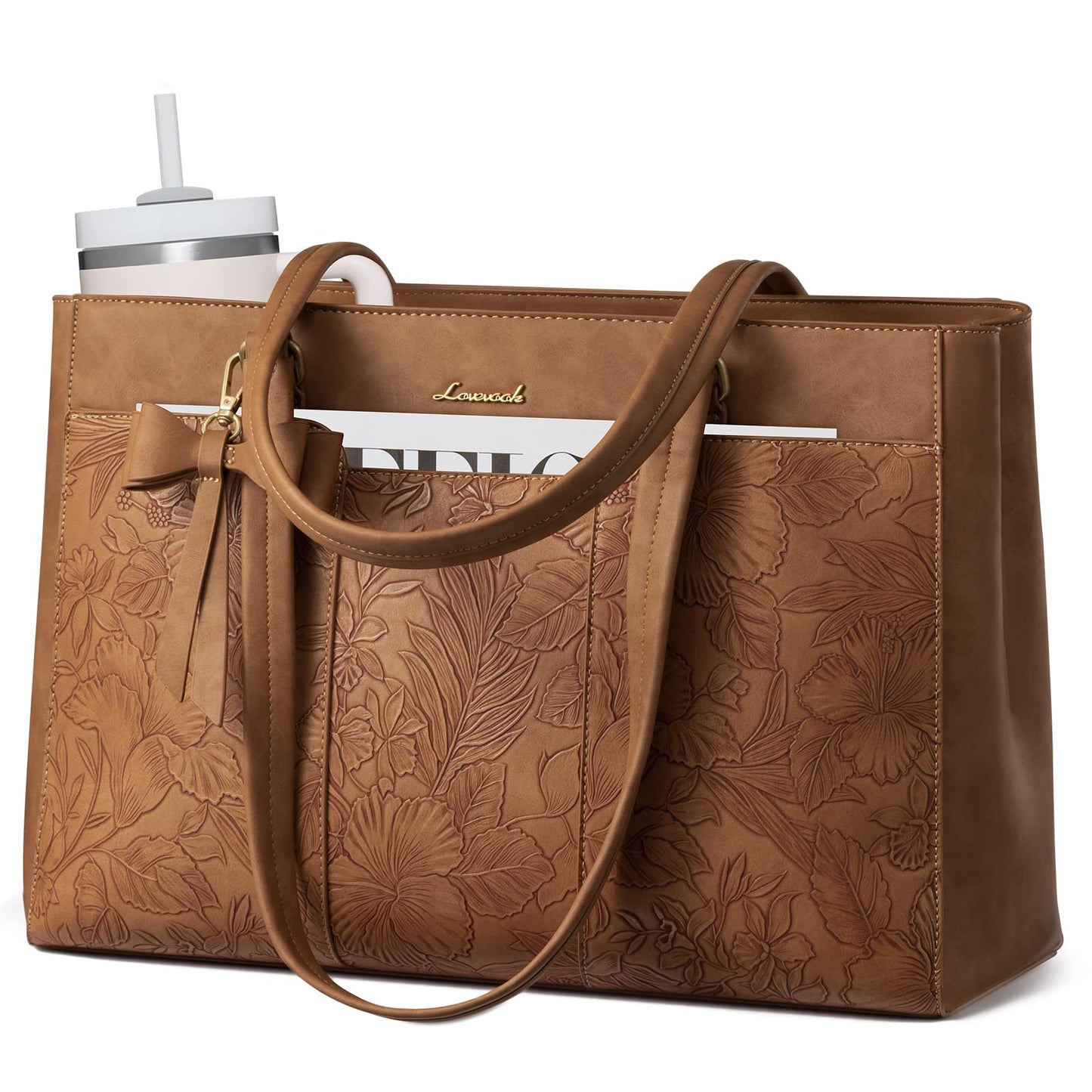 LOVEVOOK Laptop Tote Bag for Women,15.6 Inch Work Bags PU Leather Teacher Tote Bag,Waterproof Quilted Computer Bag for Office Professional Briefcase Gifts