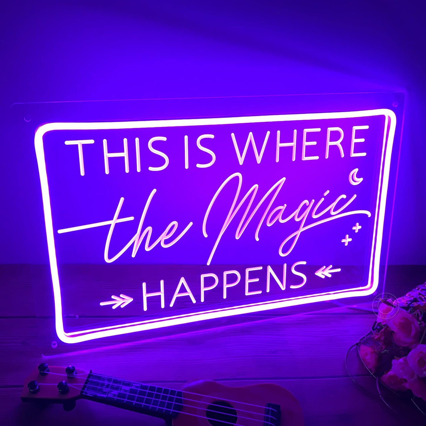SYLHOME This Is Where The Magic Happens Led Neon Light Sign Wedding Birthday Engagement Bachelorette Party Bar Bedroom Office Wall Sign Decor USB Light Up Sign 15.75"X9.8"