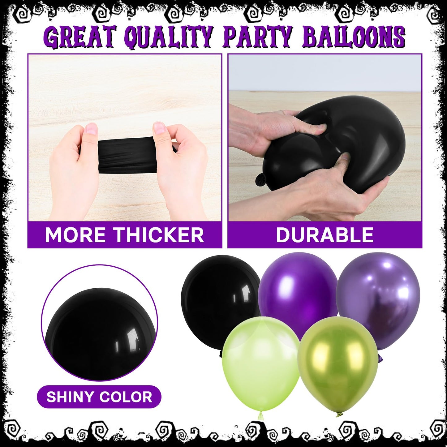 Halloween Balloon Arch Garland Kit, Purple Green Balloon Arch with Purple Confetti Balloons, Black Green Metallic Latex Balloons Set for Halloween Party Decorations
