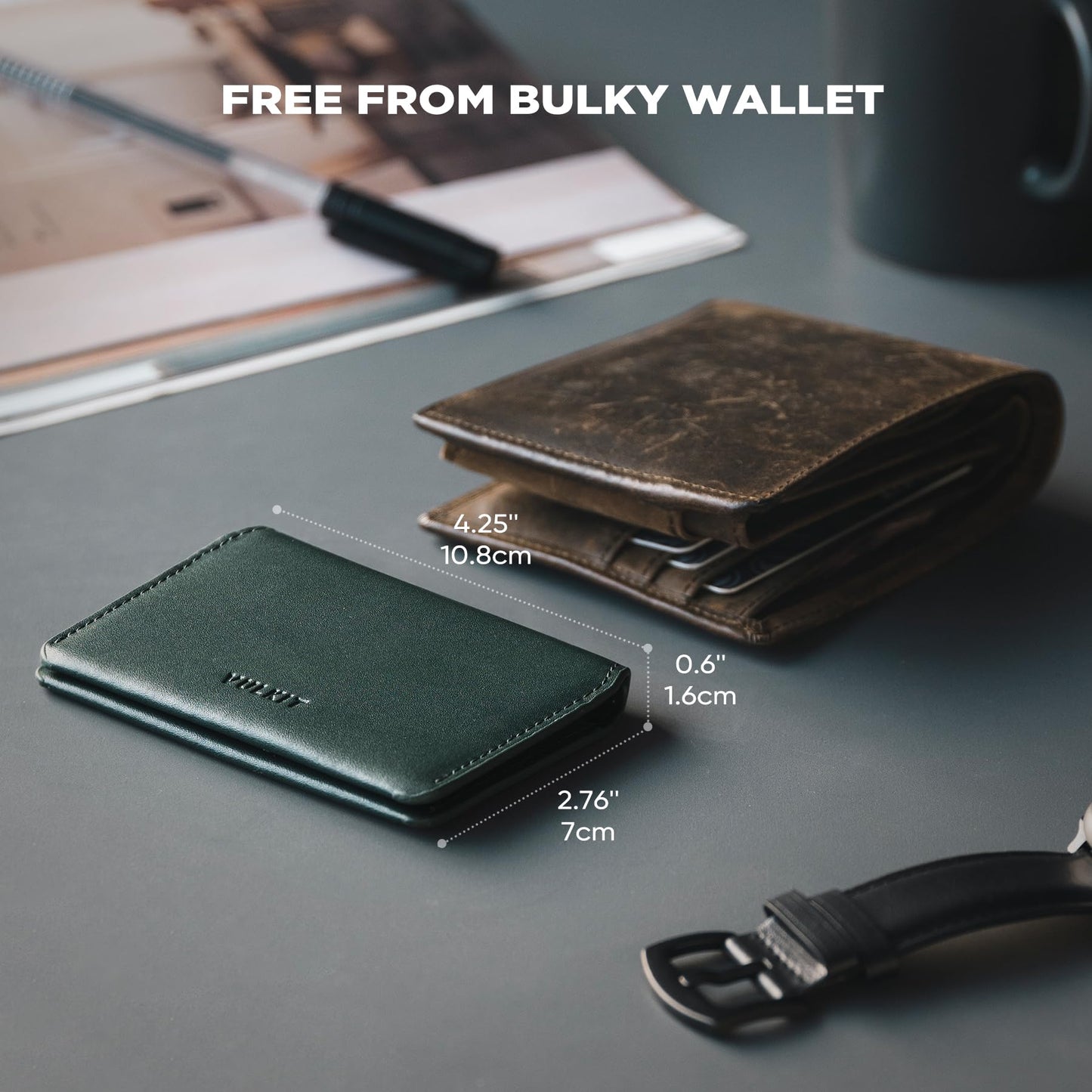 VULKIT Slim Minimalist Card Holder RFID Blocking Leather Credit Card Holder Front Pocket Wallet Magnetic Closure