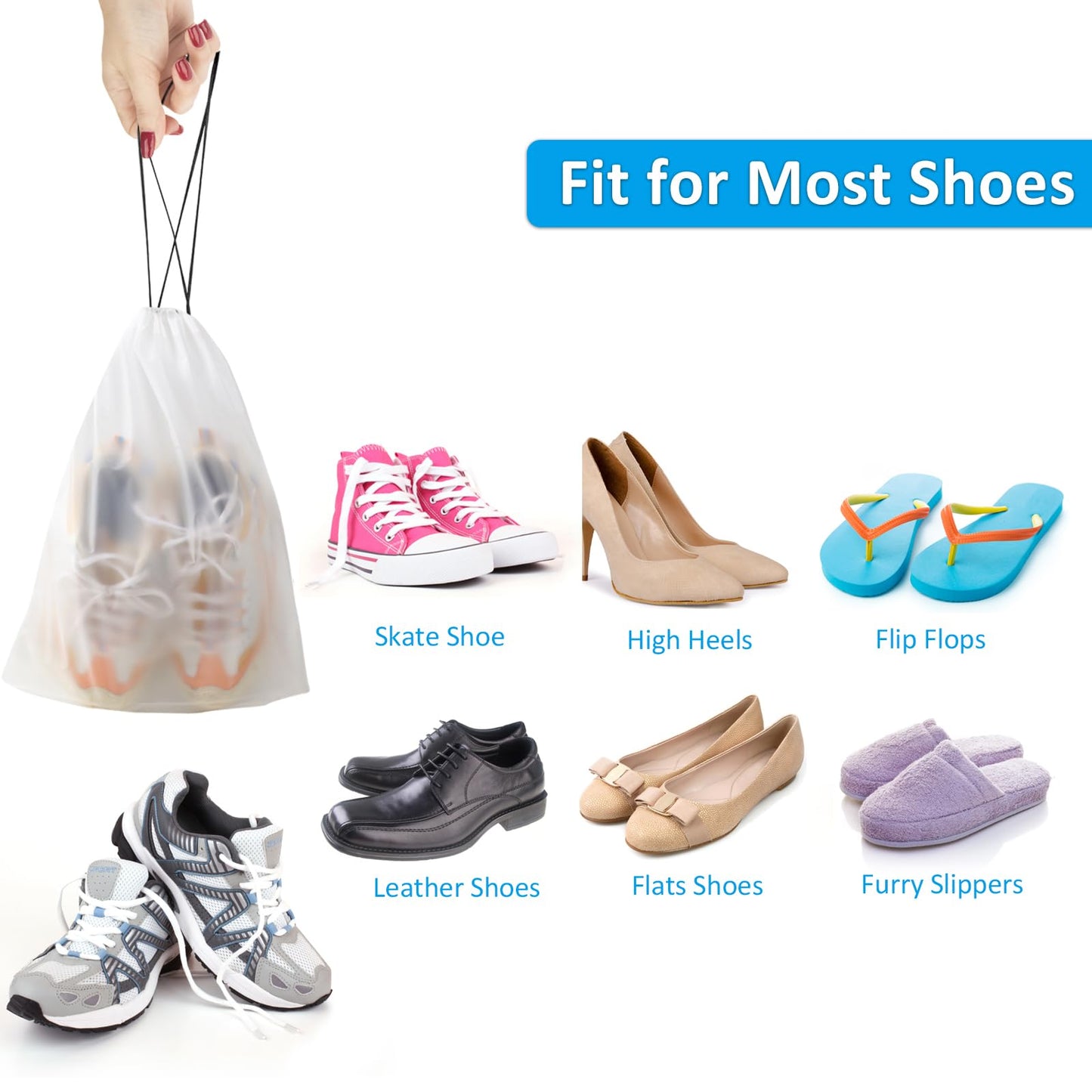 Clear Shoe Bags for Travel 5 PCS, 15.7" x 11.8" Travel Shoe Bags for Packing, Waterproof Drawstring Travel Shoe Storage Bag, Travel Essentials for Men and Women