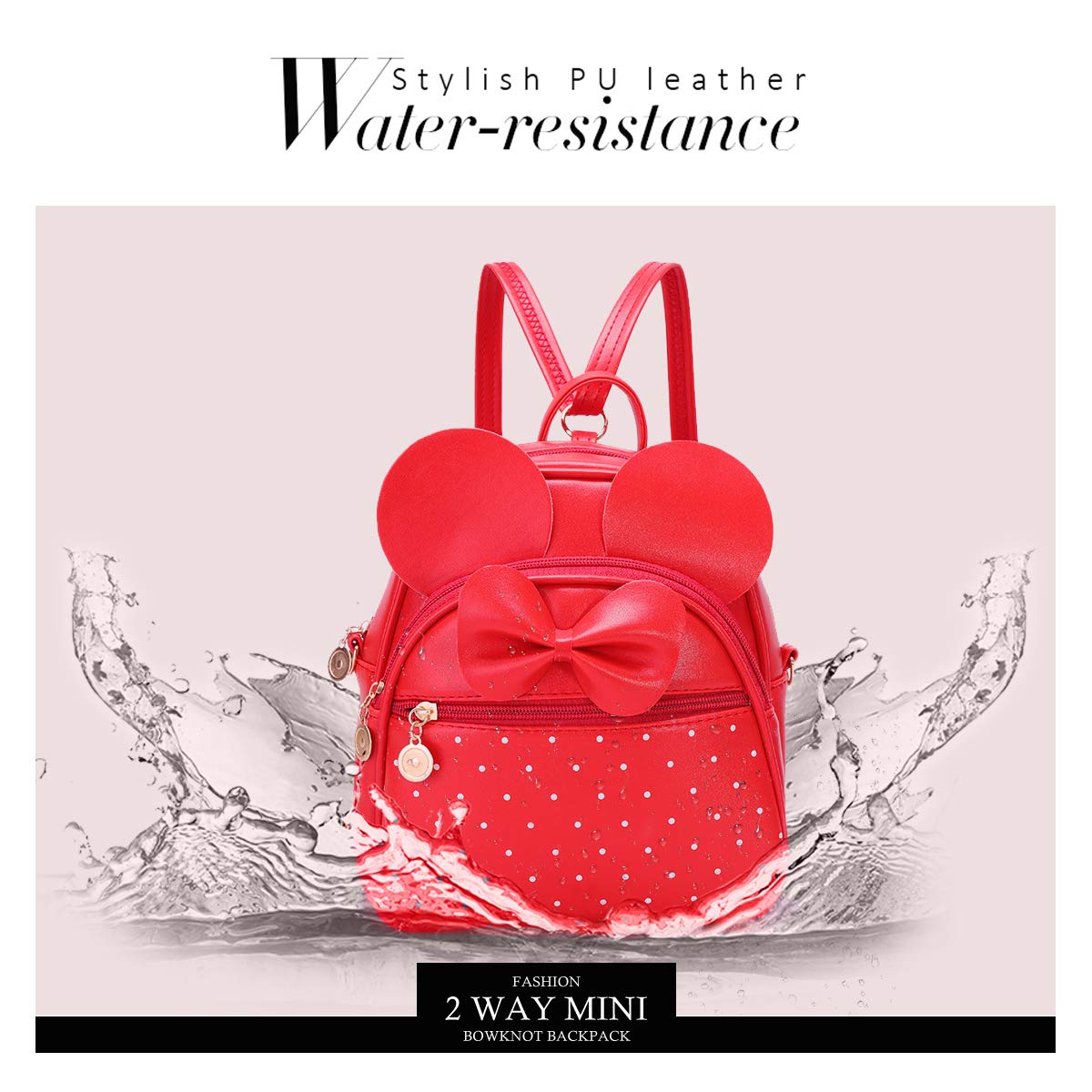 KL928 Girls Mini Backpack Bowknot Polka Dot Cute Small Daypacks Convertible Shoulder Bag Purse for Women
