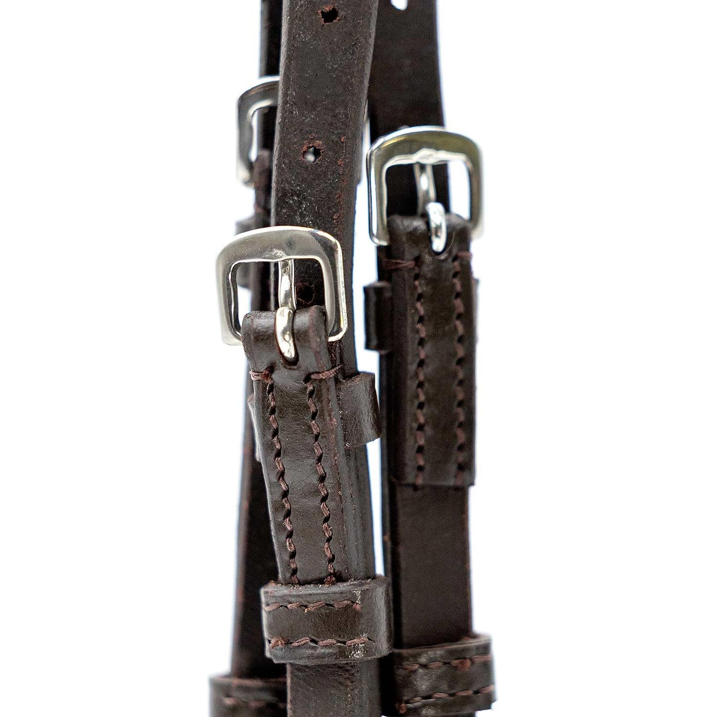 Jeffers Uniquely English Devon Leather Snaffle Bridle with Reins for Horses, Oversize - Padded Monocrown, Raised Browband, Cavesson Noseband, Hook Stud Ends, English Horse Tack for Riding or Jumping