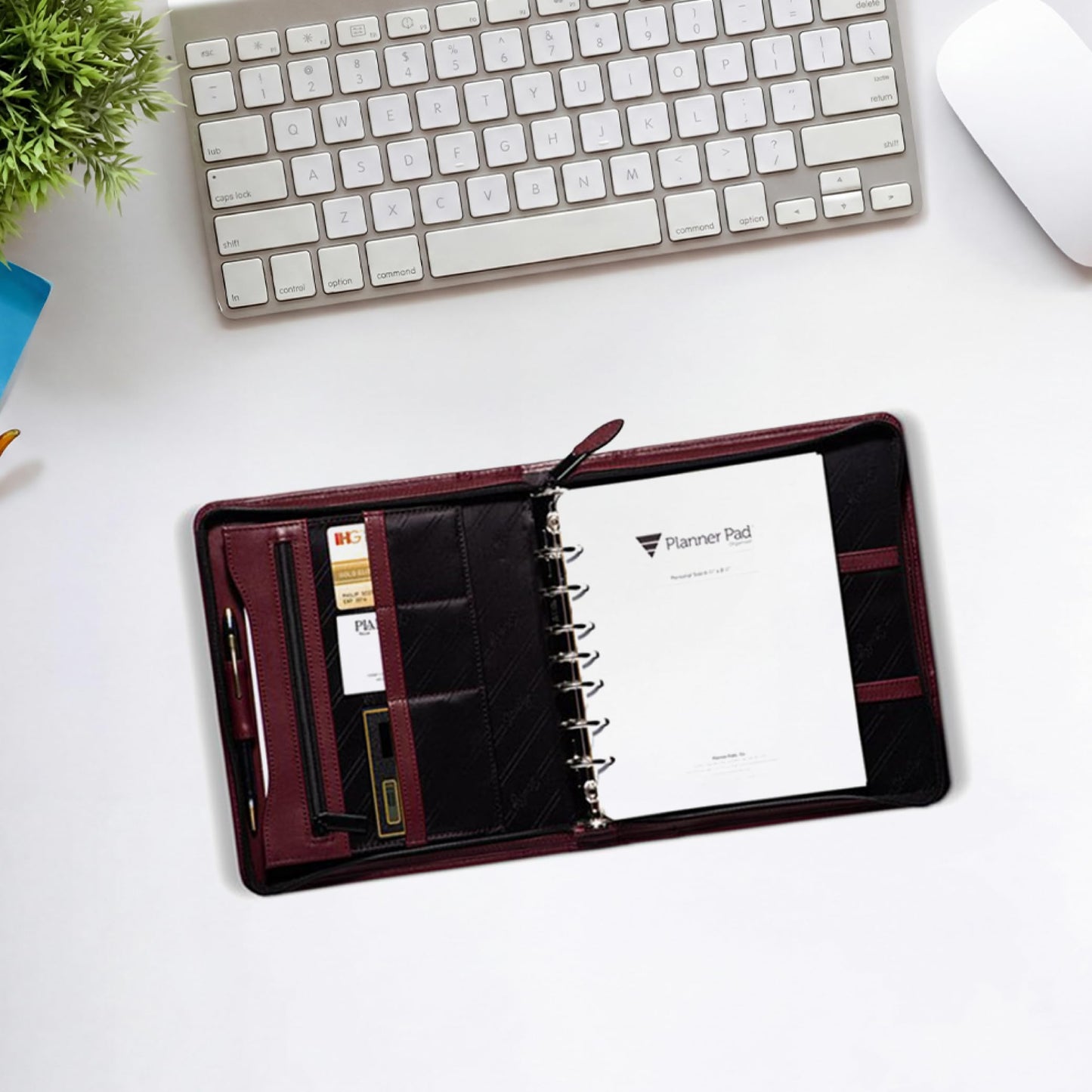 Planner Pad 7 Ring Loose Leaf Personal Size Cover, Fits 6 ¾” x 8 ½” Size Planner Pad Pages Only, Cowhide Leather, Burgundy