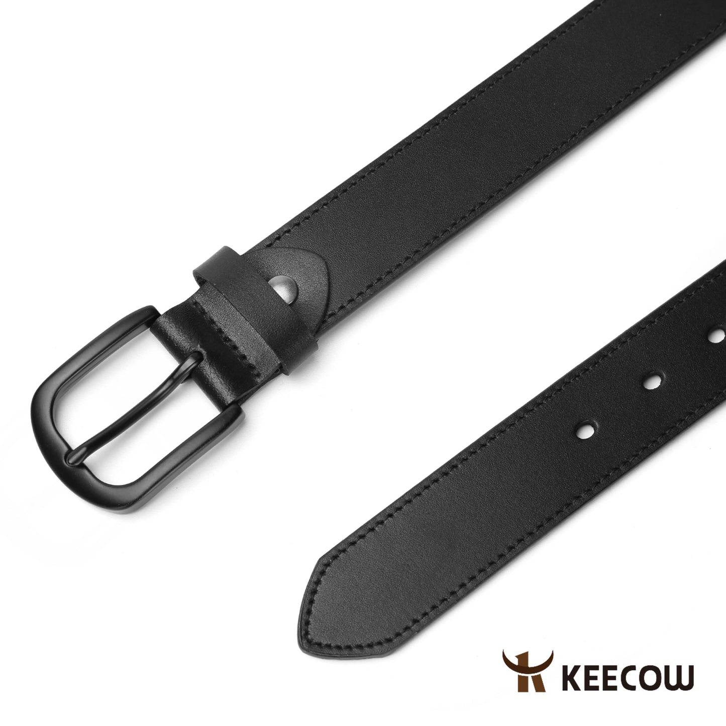 KEECOW Men's 100% Italian Cow Leather Belt Men With Anti-Scratch Buckle,Packed in a Box (Black-1014, 34-38)