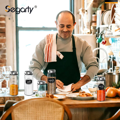 Segarty Spice Jars, 6 Pack 3 oz Spice Bottles with Shaker Lids, Glass Empty Storage Containers with Adjustable Stainless Steel Flow Top for Your Regularly Used Spices