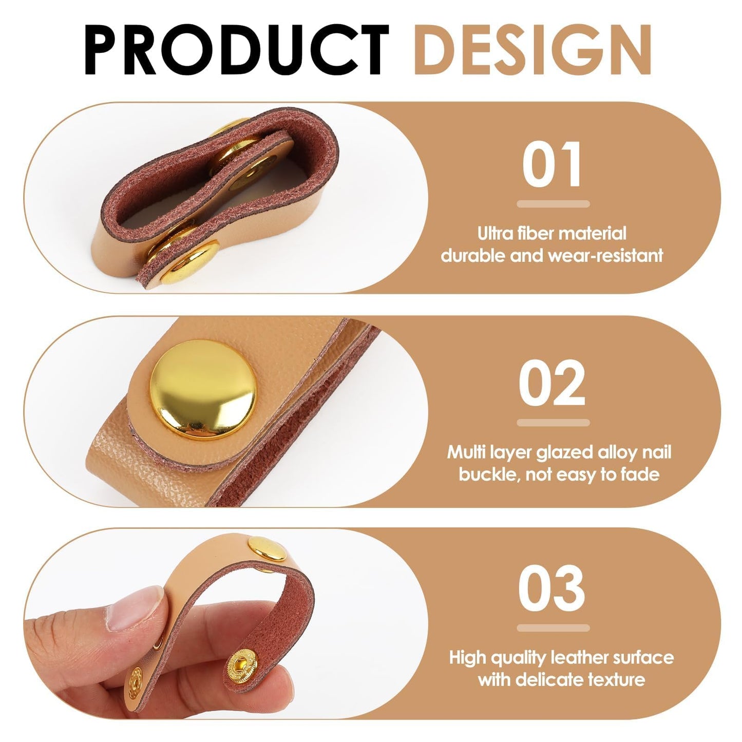 2 Pcs PU Leather Handbag Strap Shortener, Top Handle Keeper with Snap Buckle, Non-Slip Dual Grip Connection Buckle Holder for Shoulder Bag, Purse, Satchel, Clutch, or Wallet (Black and Light Brown)