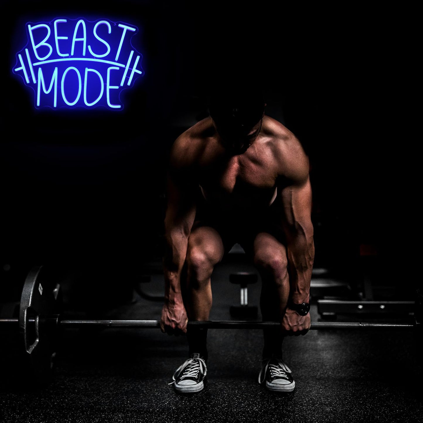 CKTBLEY Beast Mode Neon Sign Blue Letter Neon Gym Signs Motivational Wall Art Gym Decor Barbell LED Neon Lights Signs Dumbbell Neon Light for Bedroom Gym Sports Room Man Cave Decor