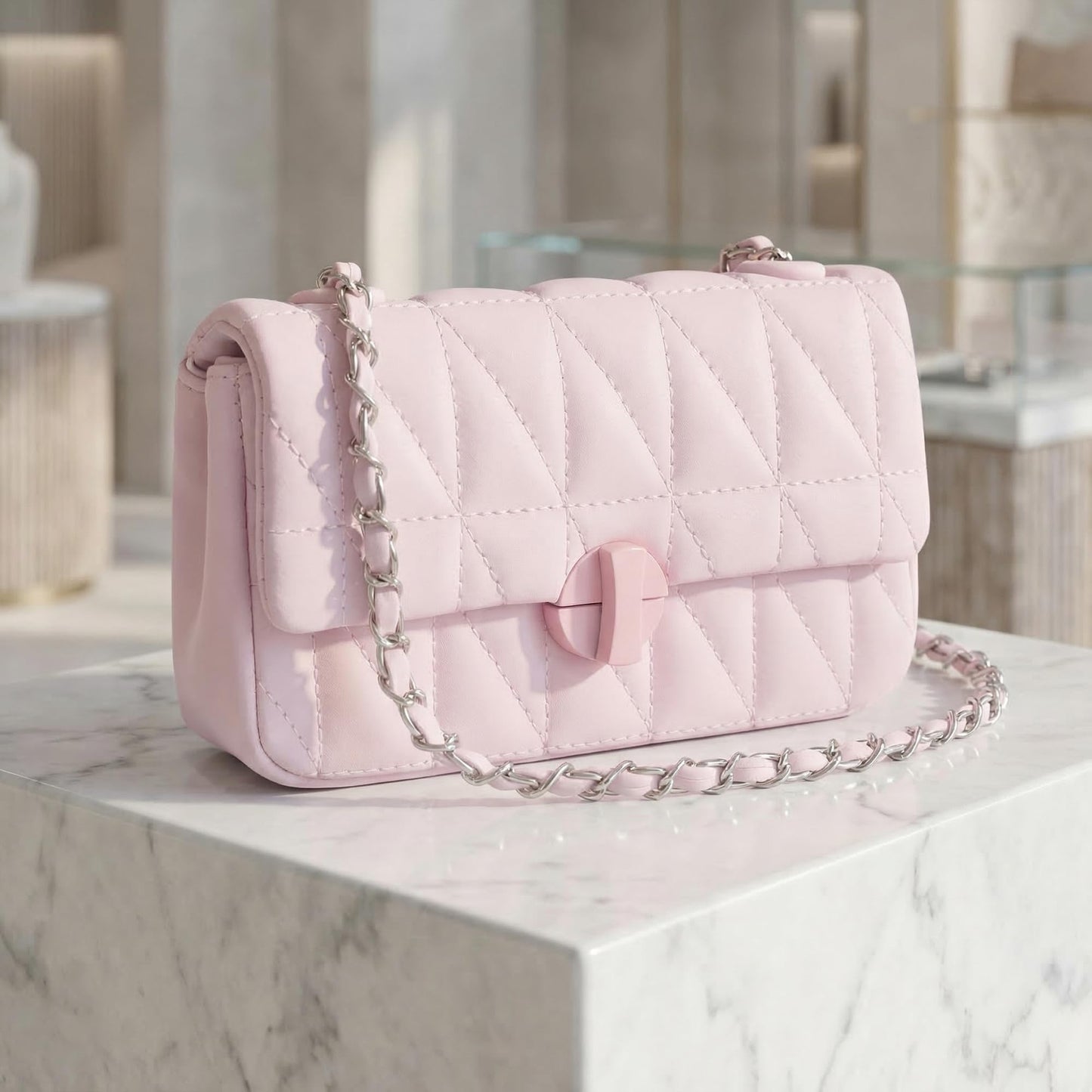 Perphy Quilted Shoulder Bag for Women Medium Flap Crossbody Handbag with Chain Strap 7.5 * 2.8 * 3.9 inches Pink