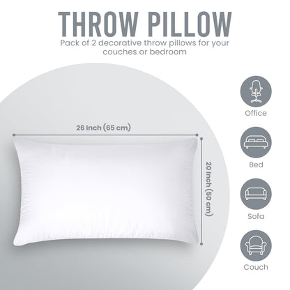 Utopia Bedding Throw Pillows (Pack of 2, White), 12 x 20 Inches Indoor Decorative Pillow Insert for Sofa, Bed and Couch