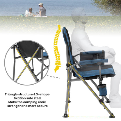 XGEAR Portable Camping Chair for Adutls - Heavy Duty Outdoor Camp Chairs - Folding Lawn Chair with Padded Hard Armrest Cup Holder Storage Pocket - Collapsible for Outdoor Fishing Garden