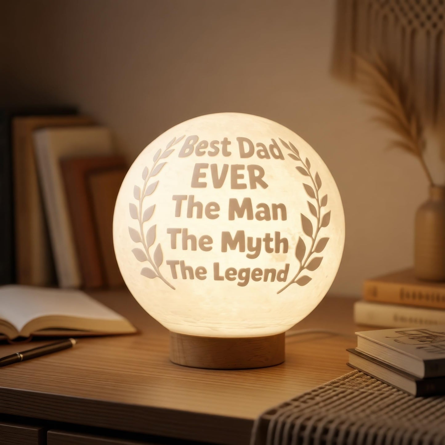 Funnytree Fathers Day Dad Birthday Gift Moon Lamp Night Light - Home Nursery Room Bedroom Office Desk Decor, Gifts for Men Husband Dad