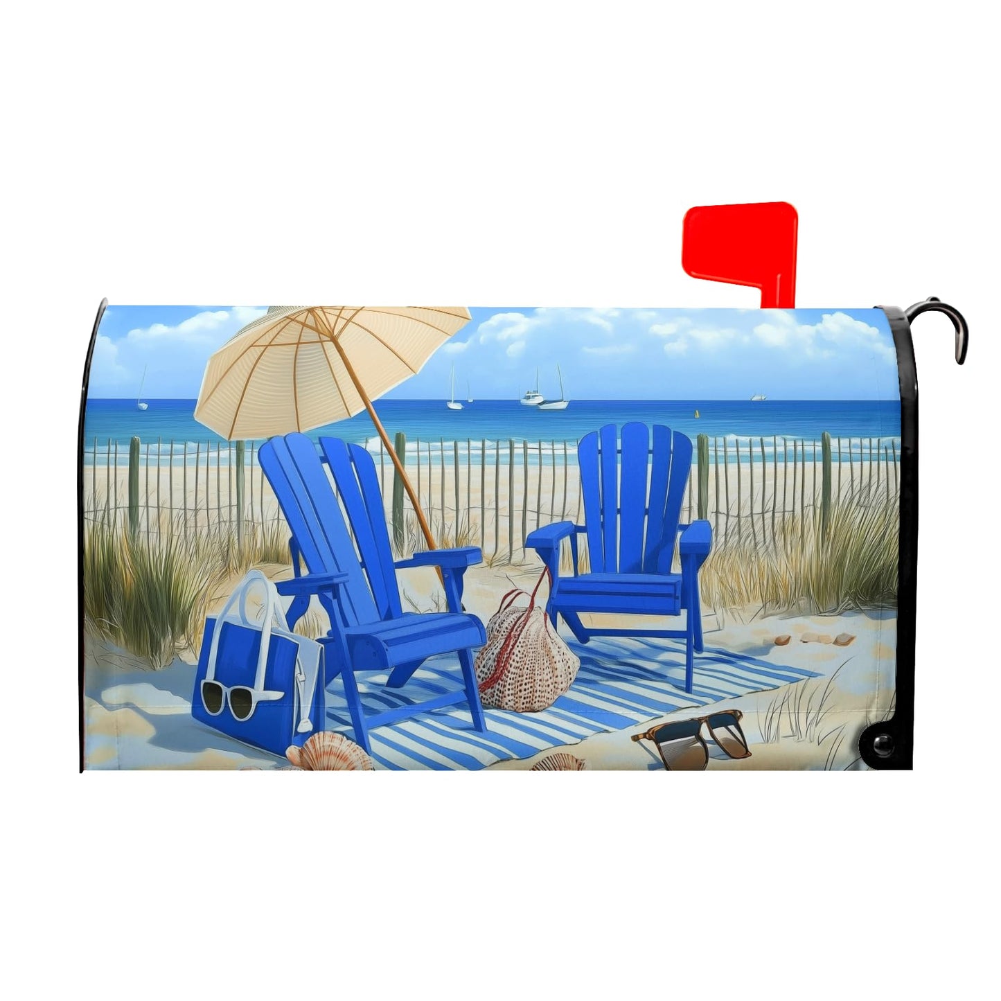 Sweetshow Summer Beach Life Mailbox Covers Magnetic Standard Size 18" X 21",Blue Ocean Nautical Coastal Theme Mailbox Wraps Post Letter Box Cover for Holiday Garden Yard Decor