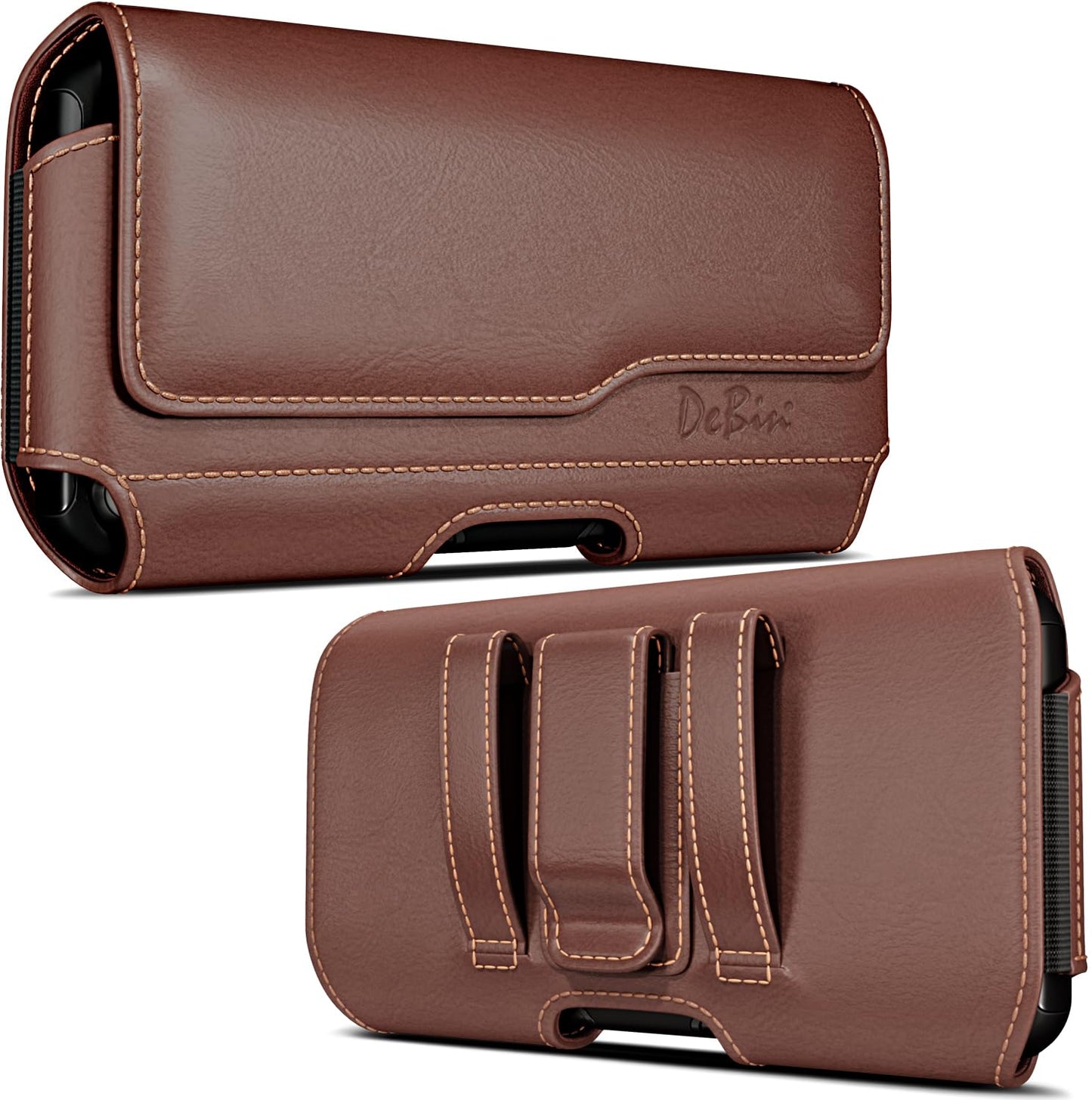 DeBin Holster for iPhone 17 17 Pro 16 Pro 16e 15 15Pro 14 13 12 11 Xs 10 X XR – Cell Phone Belt Holder Case with Clip for Men Women Pouch (Fits Protective Cover on) Brown