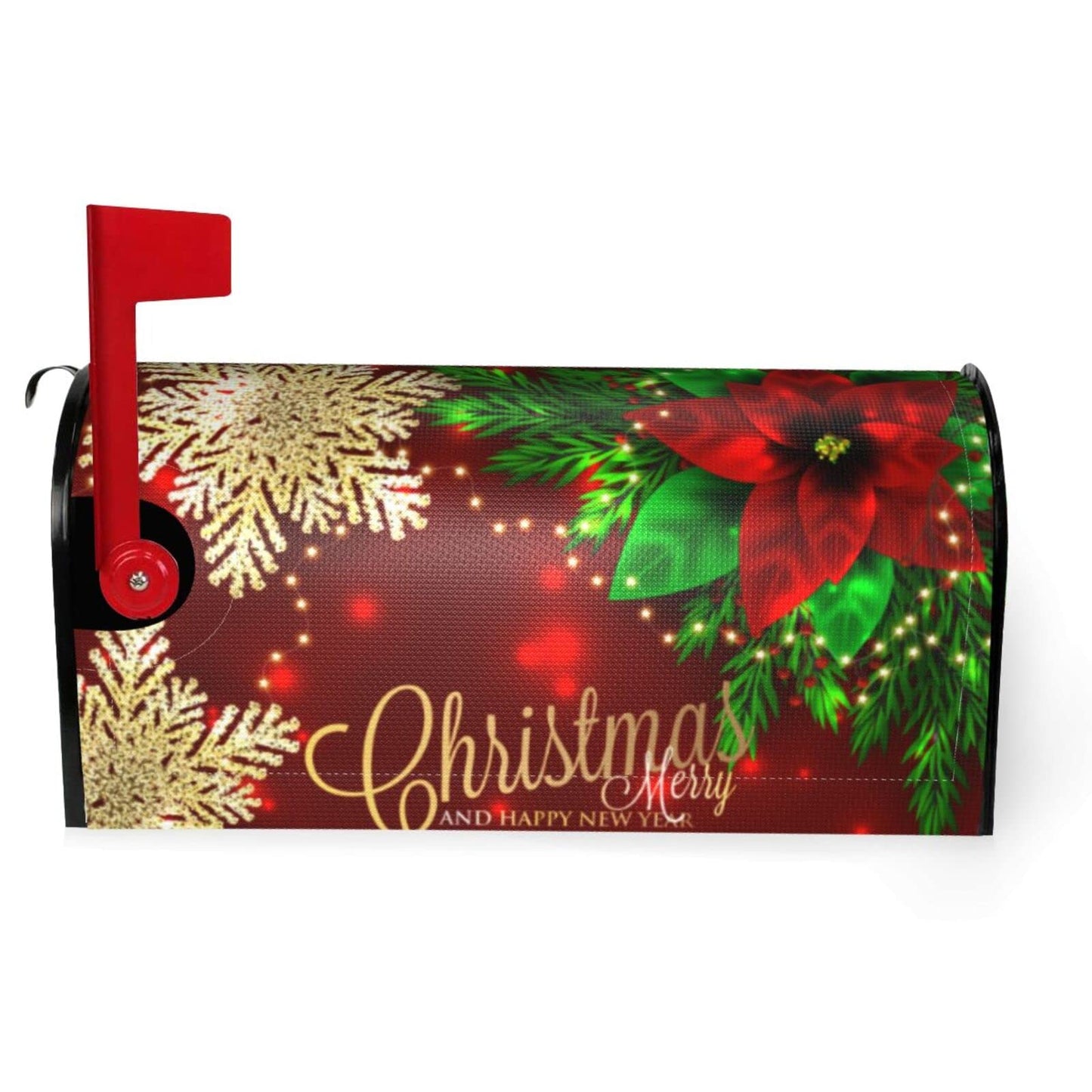 Christmas Mailbox Covers Poinsettia Gold Snowflake Xmas Magnetic Letter Post Box Cover Standard Size 25.5 x 21 Inch Garden Yard Home New Year Holiday Decorative