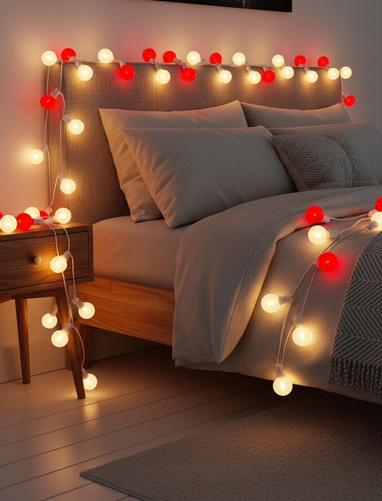 25FT LED Valentine’s Day String Lights, 25 G40 Valentines Decoration Lights Outdoor with Frosted Red White Bulbs, Hanging Patio Lights Shatterproof for 4th of July Independence Day Patriotic Party