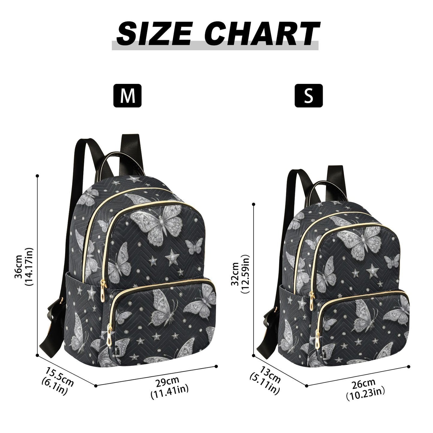 susiyo Butterfly Star Backpack for Women Silver Black 10L Bag Gothic Ladies Backpacks Travel Casual Daypack