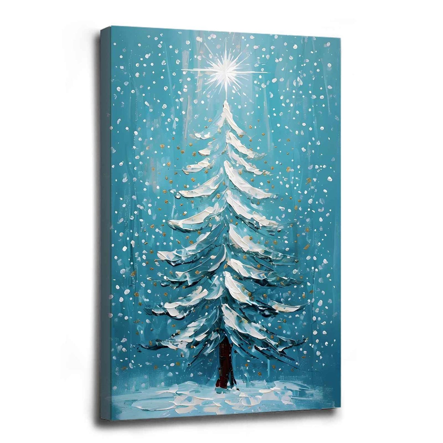 Framed Canvas Wall Art Blue Christmas Tree Print Merry Christmas Wall Decor Holiday Nature Gift Holiday Poster 8x12in Wood Framed