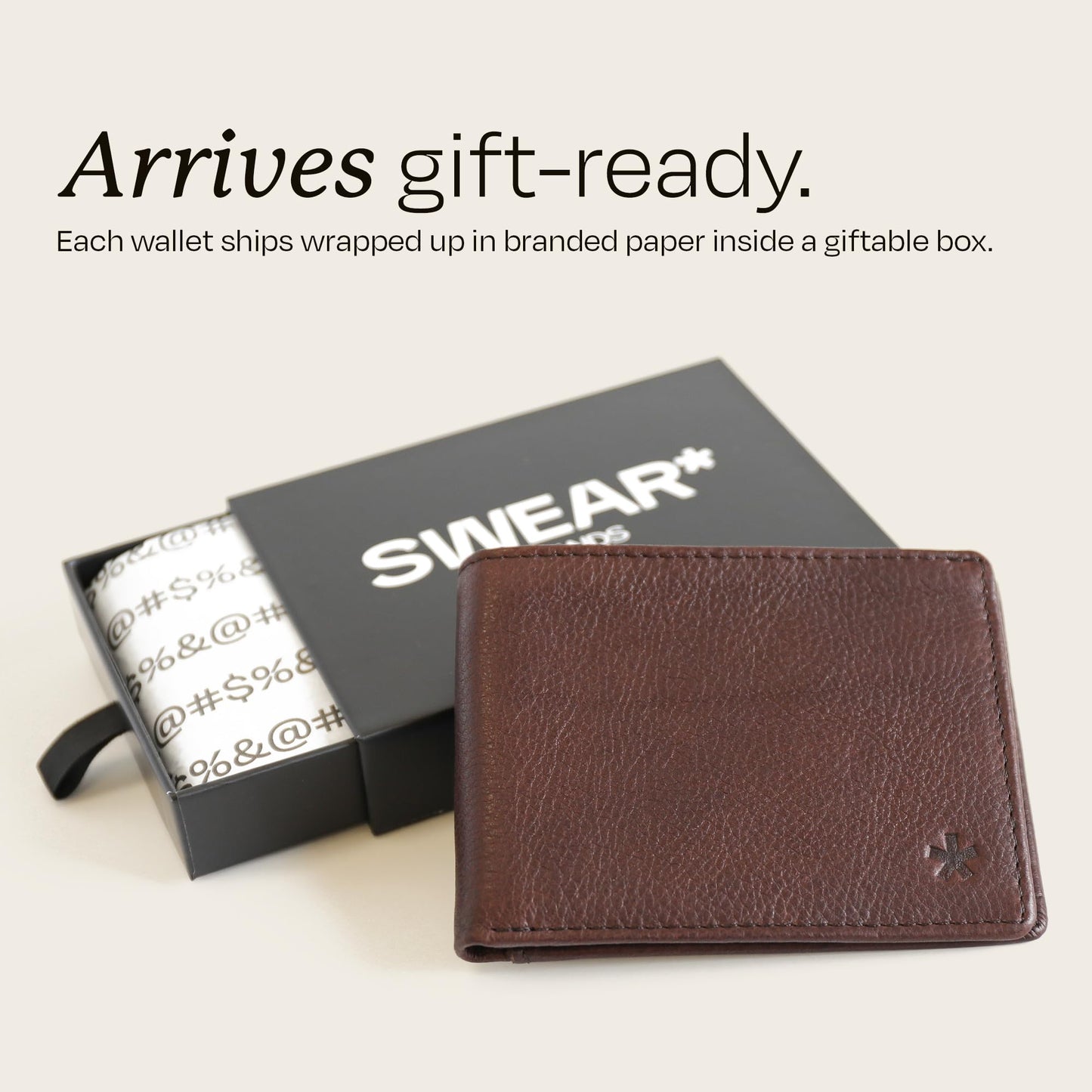 Swear Brands Full-Grain Leather Wallet for Men | Slim RFID Blocking Bifold Design with Cash Pocket & Card Pull Strap | Holds 1-12 Cards | Stylish & Durable | Walnut