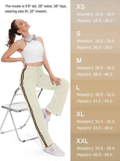 Tapata Regular Women's 30" Inseam Casual Pants Track Athletic Sweatpants Warm Up Loose Side Stripe Street Slacks, Beige, S