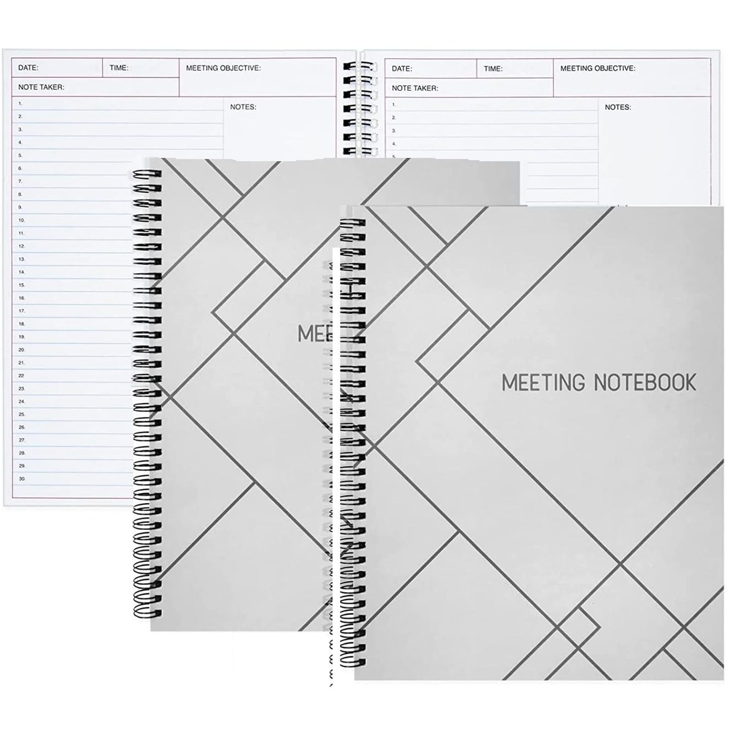 Juvale Meeting Notebook for Work - Spiral-Bound Planner Notebook for Work Planner & Office Supplies - Agenda & To Do List Notepad - 11 x 8.5 In, White, Pack of 2