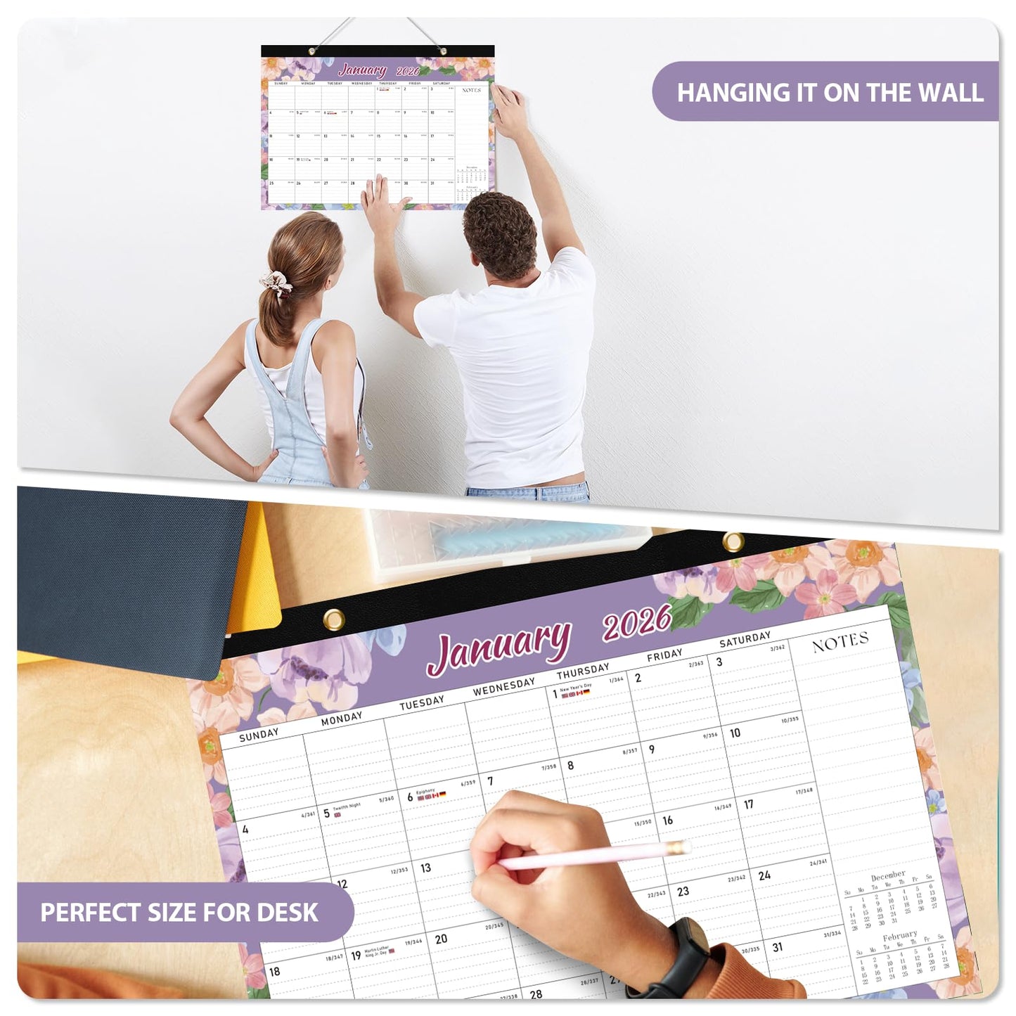 2026 Desk Calendar, Large Desktop/Wall Monthly Calendar (Jan. 2026 - Jun. 2027) 17'' x 12'' Personal Desk Planner for Teacher Family School Office Supplies
