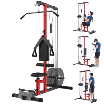 TROPOW LAT Pulldown Machine, Multi-Functional Cable Machine with High and Low Pulley Station, Row Cable Machine Home Gym with Leg Support, Tricep Workout Equipment