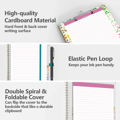 Clipboard Folio with Notepad for Letter Size (11" x 8.5"), 5 Extra Folders with Storage 10 Pockets, 39 File Folder Labels, Elastic Closure Spiral Clipboard with Storage(Tree Seasons)