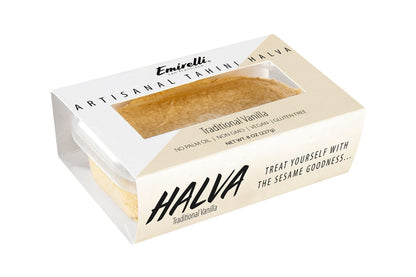Emirelli Artisanal Halva Dessert – Authentic Middle Eastern Candy Turkish Sweets – Vegan Candy 55%-Tahini Halwa - Halvah Traditional International Sweets – Tasty Traditional Vanilla Flavor, Pack of 1