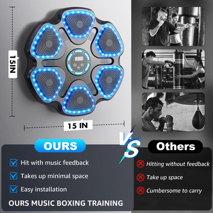Music Boxing Machine for Kids Adults, Smart Interactive Music Punching Machine with Gloves 11 Modes 9 Speeds Wall Mounted Electronic Boxing Punching Pad for Reaction Training Home Fitness Room Game