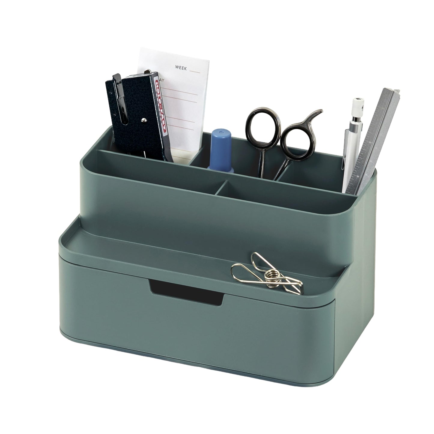 BLUE GINKGO Compact Desk Organizer – Small 5-Compartment, Half Drawer Storage – Pen Holder, Stationery Organizer for Desktop, Vanity, Shelf (Made in Korea, Green)