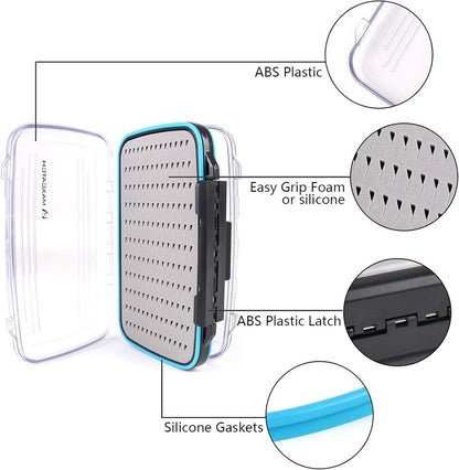 Maxcatch Waterproof Double-Sided Fly Box - Lightweight Durable Design with Clear Lid & Easy Grip Foam for Flies Storage