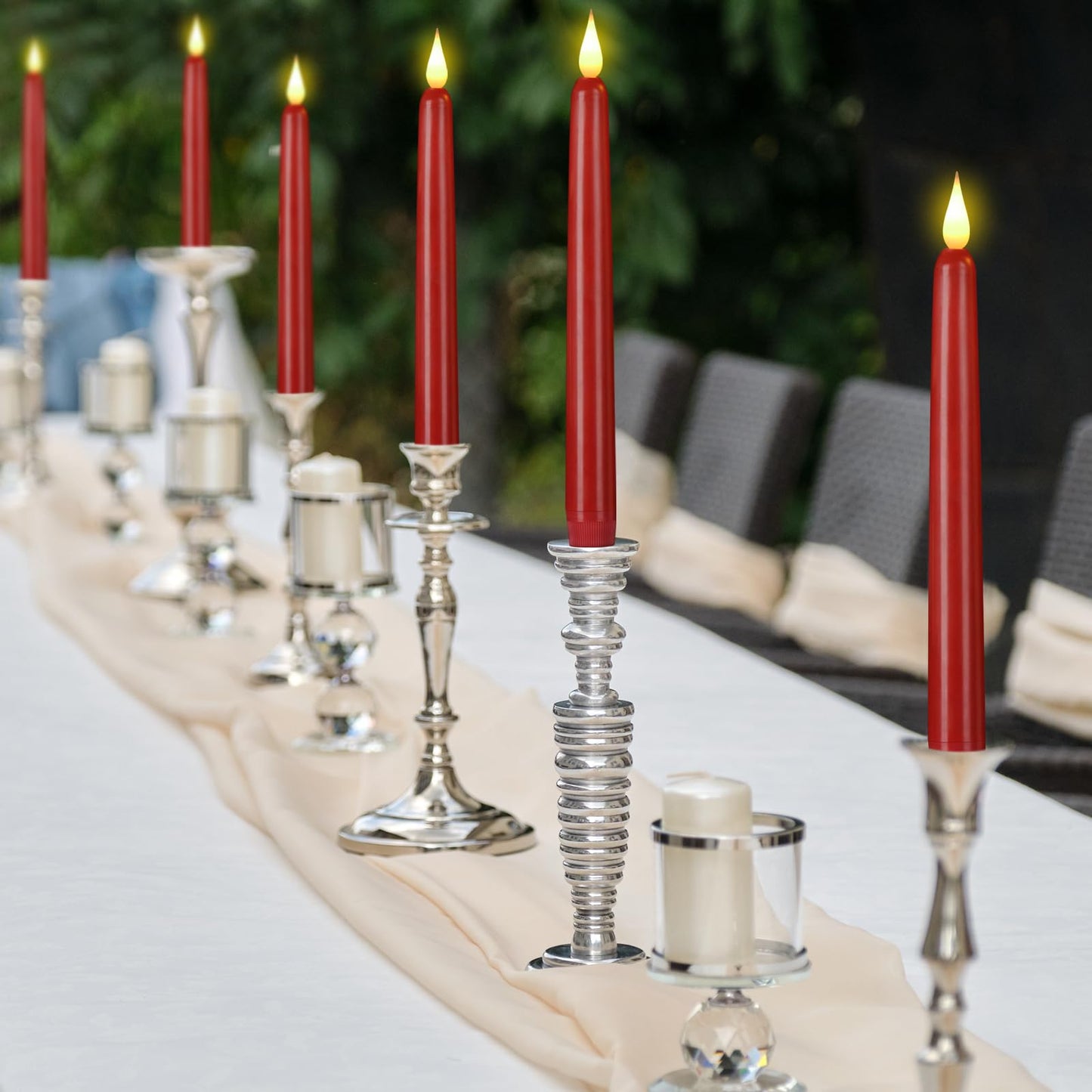 Hanzim Flameless Taper Candles with Remote Control,3/6/9/12/15pack Plastic LED Candles, Flickering Battery Operated, 9.2'’Classic Tall Candle for Wedding, Party,Christmas,Home Decor (15PACK, Red)