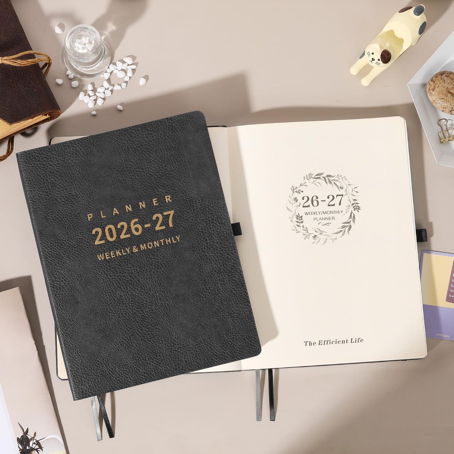 Planner 2026-2027 - 8.5" x 11" 2026-2027 Planner Weekly and Monthly, July 2026 - June 2027, Faux Leather Cover, Pen Holder, Pocket, 25 Notes Pages, A4 Premium Paper - Gray