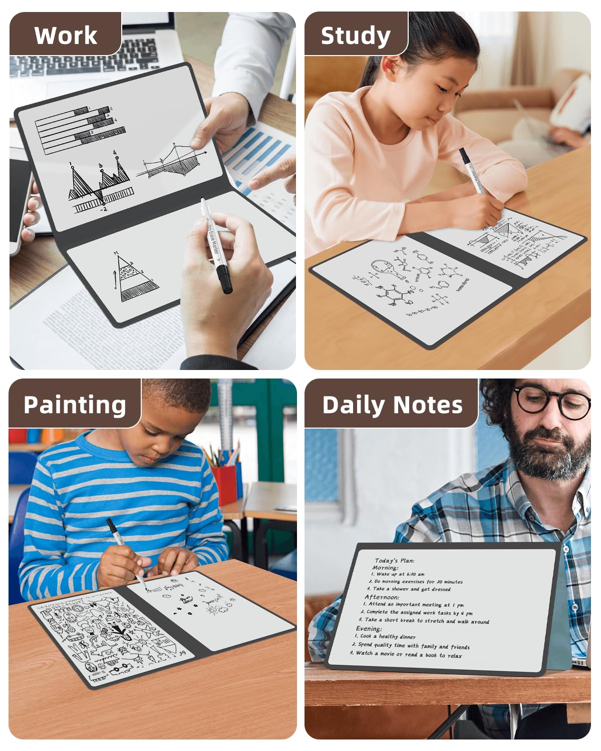 Mehaving Portable Small White Board Dry Erase Board, Reusable 9.5 * 6.6in Notebook Memo, Office Home Supplies Desk Accessories MH760 (Pink)
