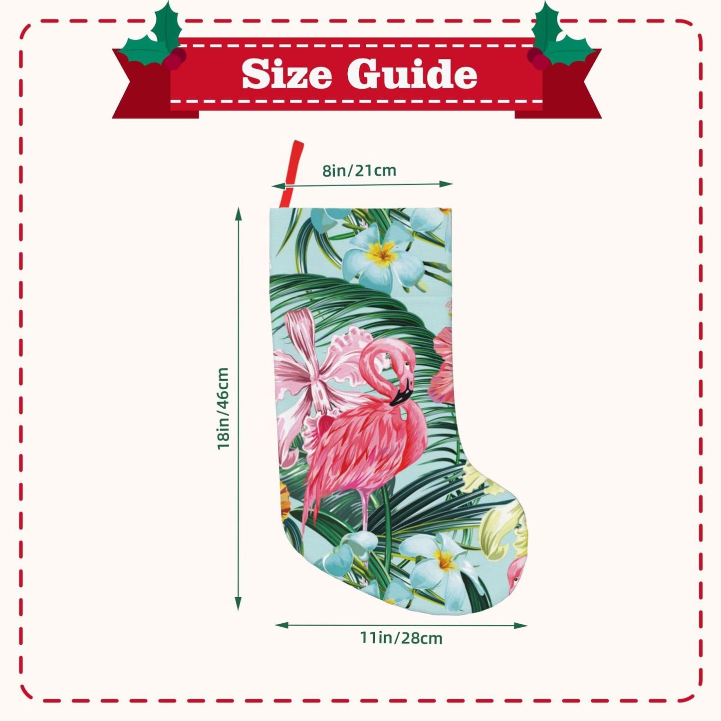YETTA YANG Tropical Flamingo Flower Palm Tree Leaf Botanical 18 Inches Christmas Stocking Large Stocking Bags Hanging Socks for Christmas Decor Decorations