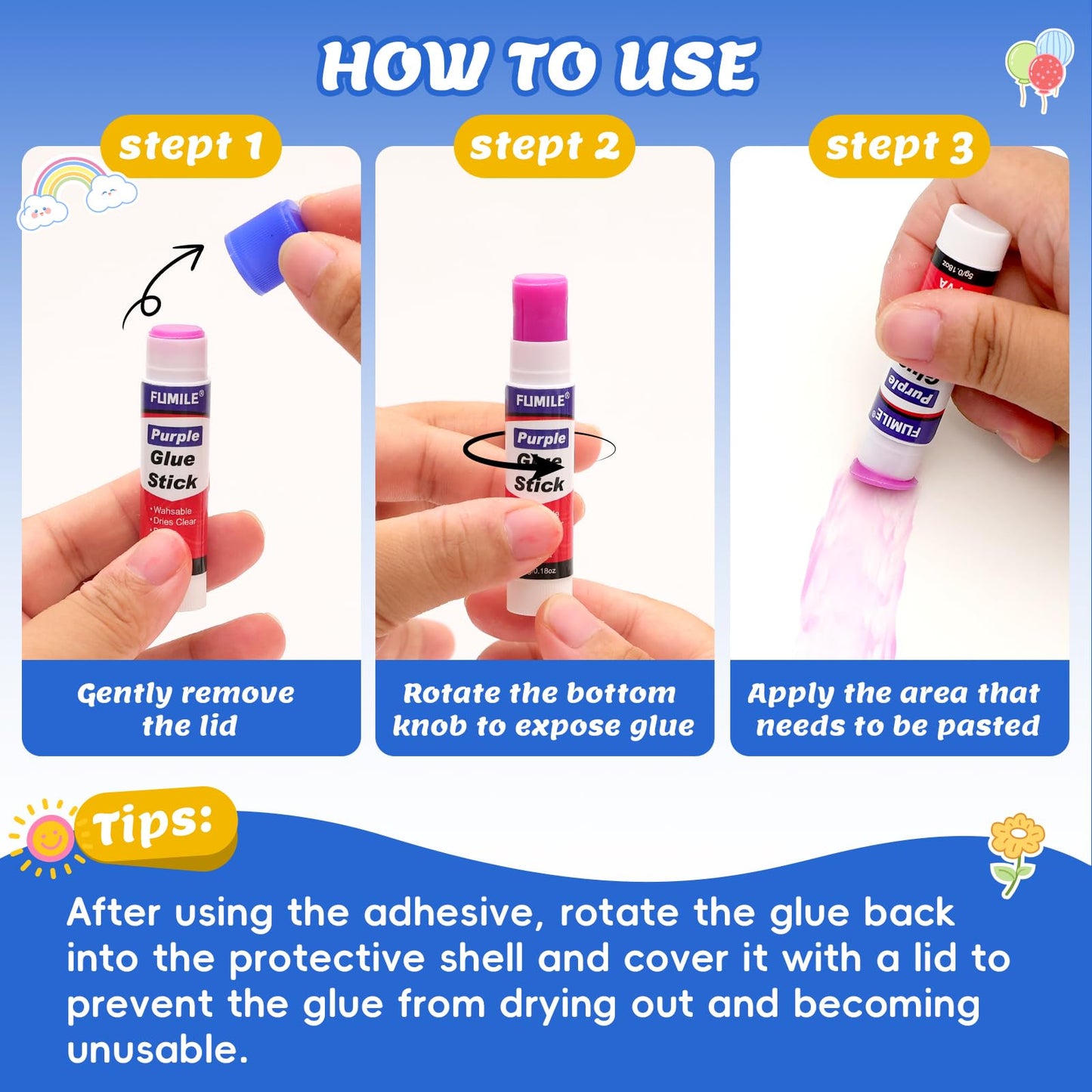 72 Pack Glue Sticks Bulk for Kids, Disappearing Purple Glue Sticks for Classroom and Teacher Supplies.0.18 OZ kids glue Dries Clear, Non-Toxic, Washable, Back to School Supplies and Student Must Haves