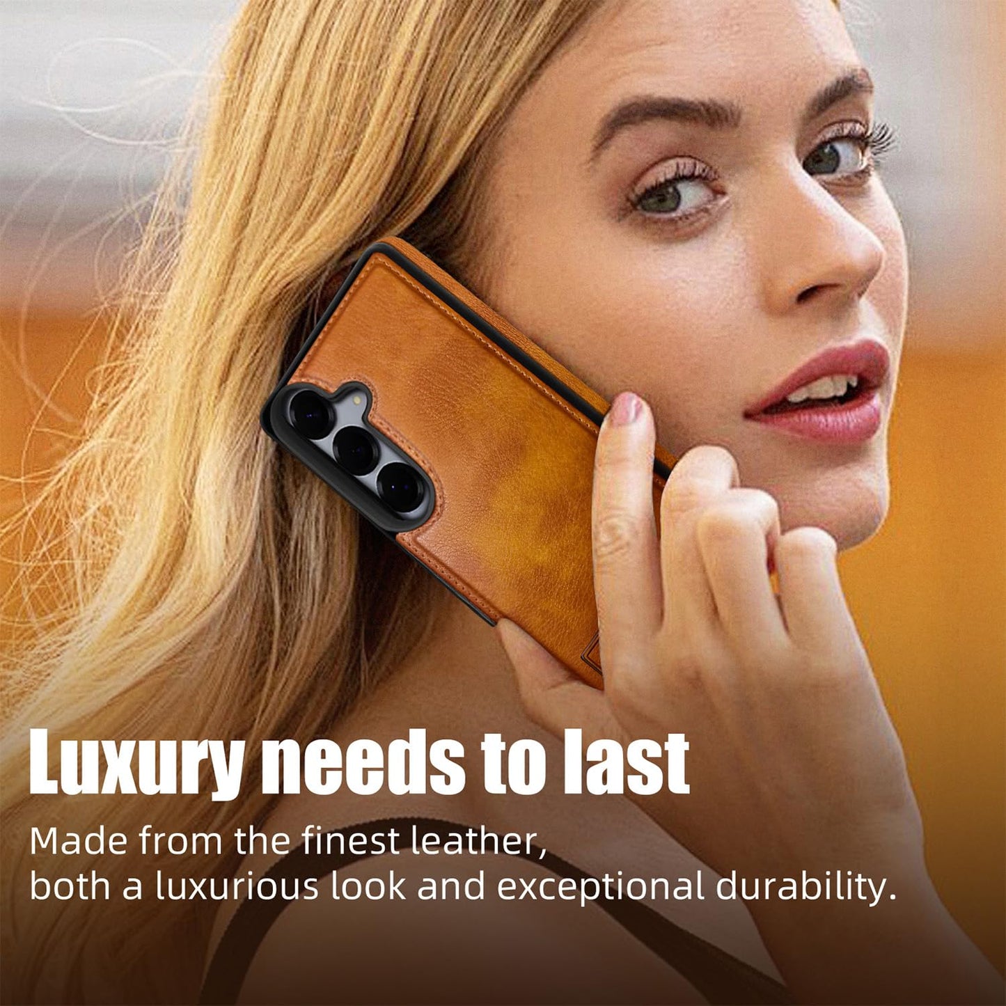 KSELF Leather Case with Stand for Samsung Galaxy S26 Case, Protective Soft Grip Luxury Cover for Men, Protective Slim Kickstand Shockproof Phone Cases Compatible with S26 6.3", Brown