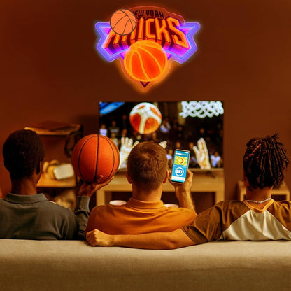 Basketball Team Neon Sign, Sport Light Up Dimmable New Yok Basketball Team Logo Hanging USB Powered Led Neon Sign for Wall Decor, Bedroom, Man Cave, Party, Birthday Party Christmas Merch Deco Gift for Boys New Yok Fans
